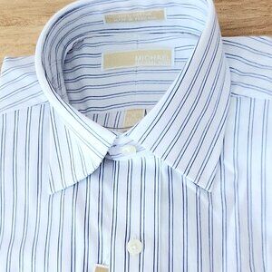 NWT Men Shirt Dress Michael Kors Reg Fit White blue Stripe 15.5,16,15/5,17